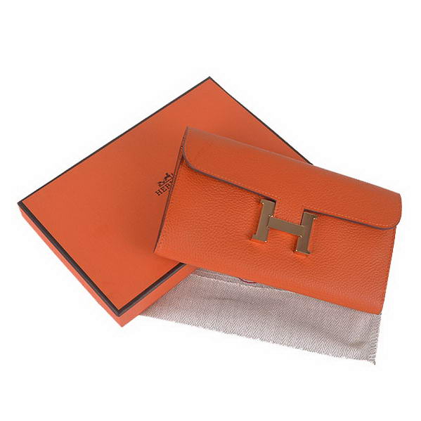 Cheap Fake Hermes Constance Long Wallets Orange Calfskin Leather Gold - Click Image to Close